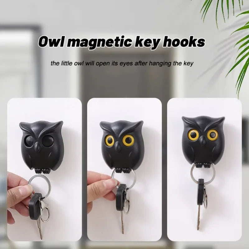 1/3PCS Magnetic Owl Key Holders Self Adhesive Magnets Hold Keychain Key Hanger Hooks Will Open Eyes Home Wall Decorative Hooks