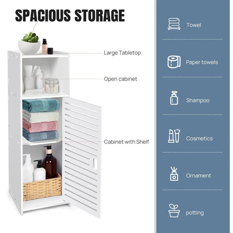 DayPlus Bathroom Floor Cabinet, 3 Tier Home Storage Cabinet with Doors & Shelves, Free Standing Tall Slim Side Organizer Cabinet