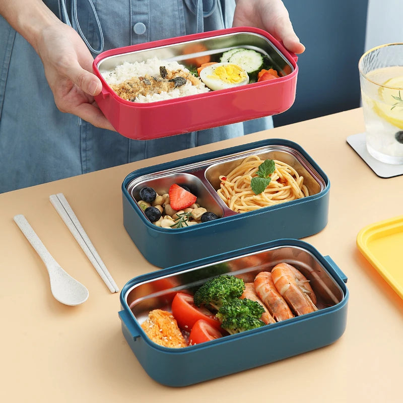 Stainless Steel Lunch Box for Adults Kids School Office 1/2 Layers Microwavable Portable Food Storage Containers
