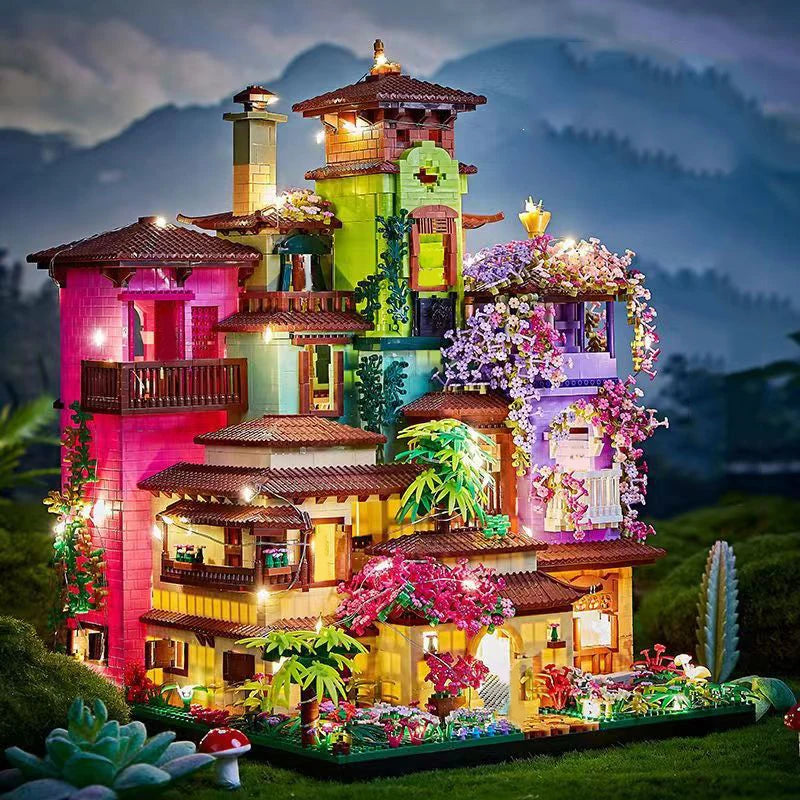 7080PCS Magic Castle Sakura House Building Blocks City Street Model With LED Lights Mini Bricks Toys Children's Christmas Gifts