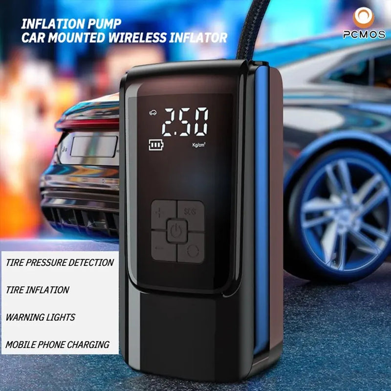 1 Set Car Mounted Inflation Pump Wireless Digital Display Accurate Detection Preset Tire Pressure Low Noise Tire Inflation