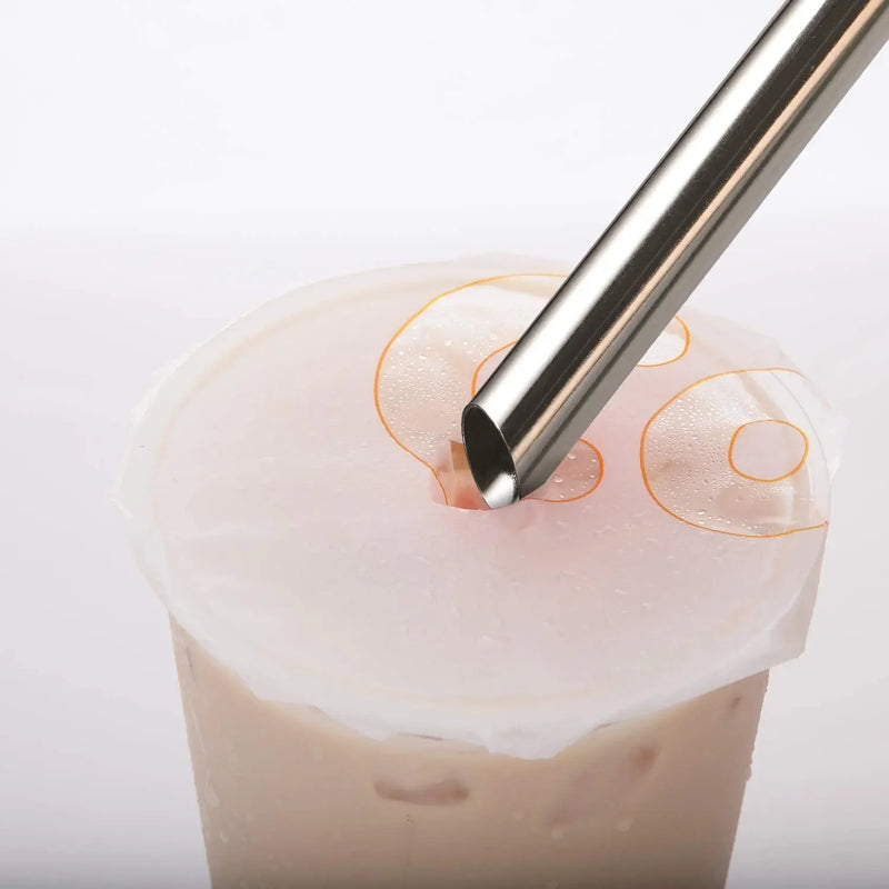 4Pcs Sharp Reusable Boba Straws 304 Stainless Steel Smoothie Straws Angled Tips 0.5" Wide Drinking Metal Straw for Bubble Tea