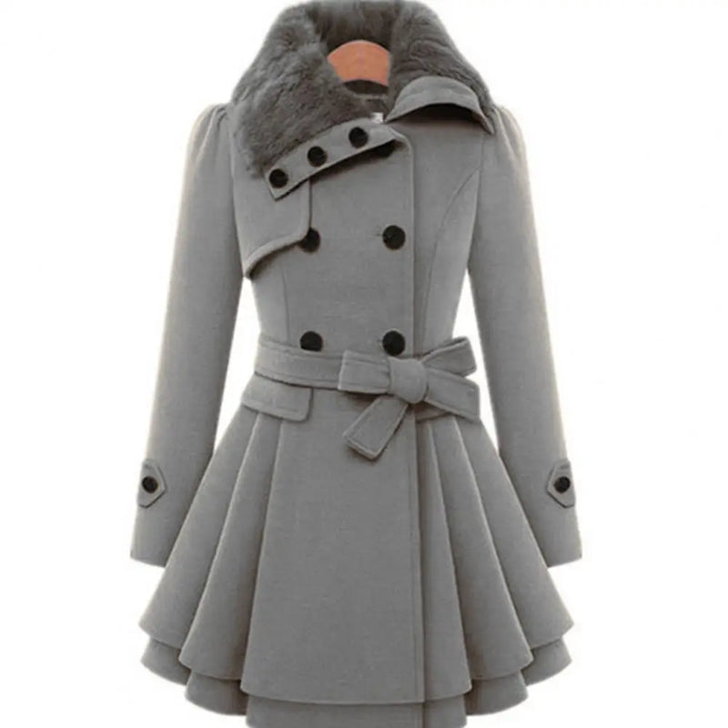 2022 Winter Women's Jacket Windbreaker Coat Double Breasted Belt Autumn And Winter Korean Style Slim Lapel Coat Warm Plush Thick