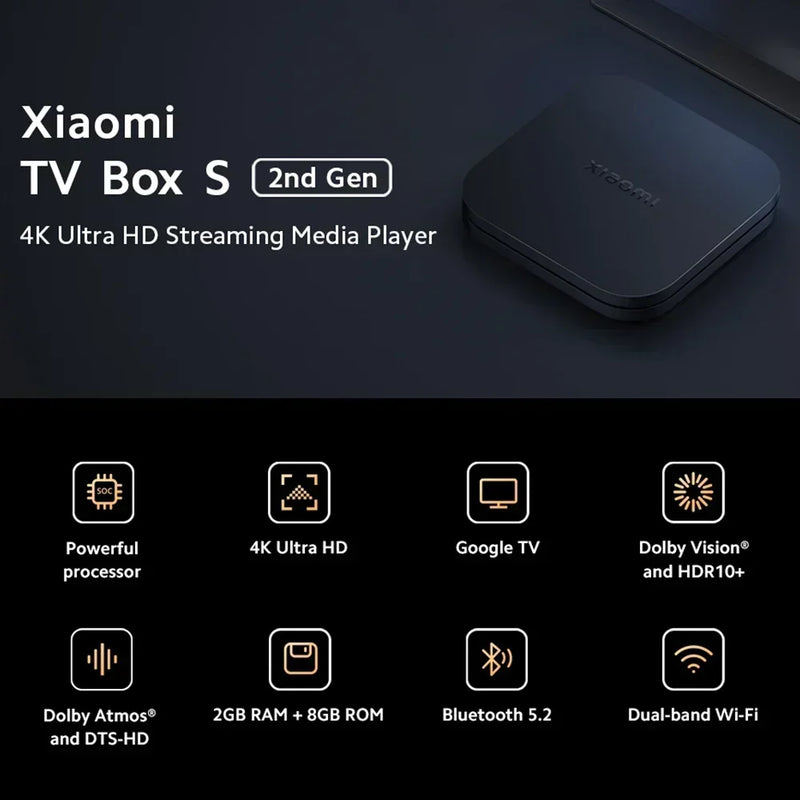 Global Version Xiaomi Mi TV Box S 2nd Gen 4K Ultra-HD Quad-core Processor Wireless WiFi 2.4G/5G Google Assistant Media Player
