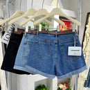 2022 Summer New Ins Trendy Denim Shorts Women's Casual Loose-Fit High-Waisted Curved Edge Student A- Line Wide-Leg Pants