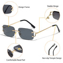 HBK Retro Rimless Sunglasses For Women Men Small Square Gold Frame Brand Design Tea Shades Rectangle UV400 Zonnebril Eyewear