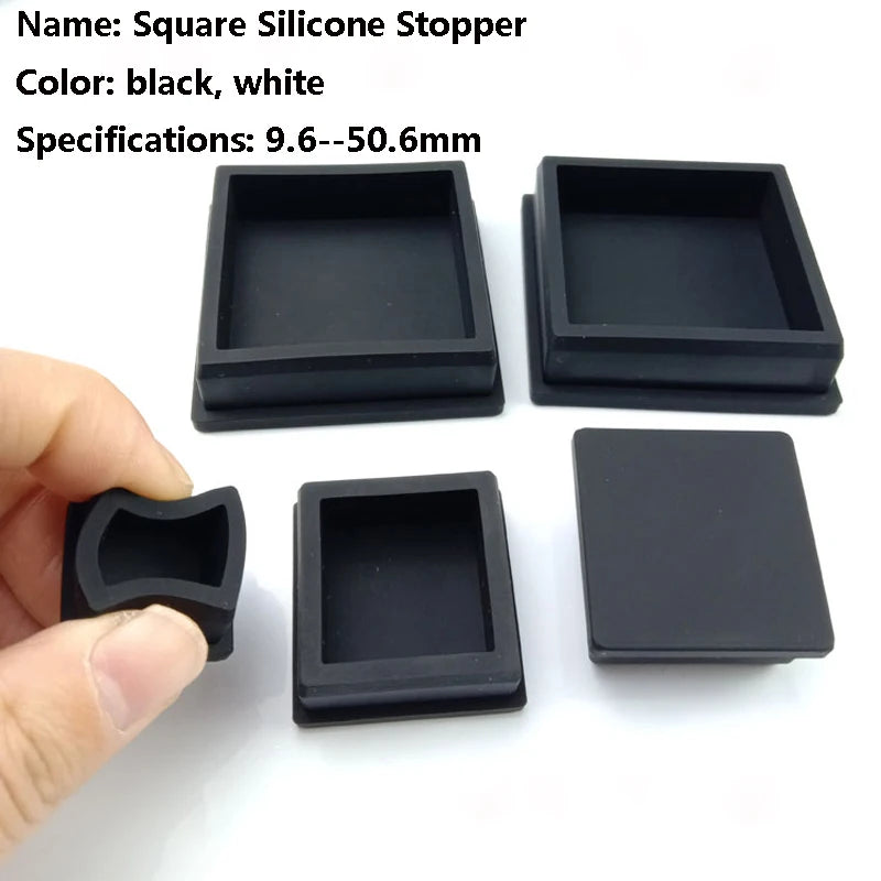 9-50mm Black/White Square With Hole Silicone Rubber End Cap T-Plug Tube Box Part Insert Sealing Plug Square Tube Shielding Plug