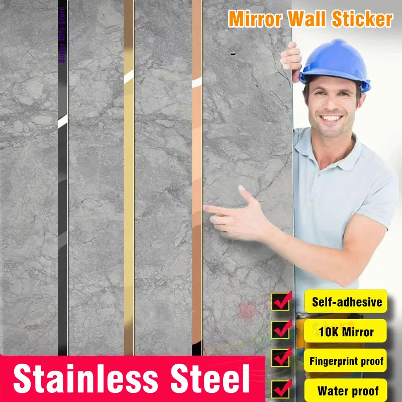 3M Stainless Steel Flat Decorative Line Self-adhesive Furniture Wall Sticker for Wall Ceiling Edge Strip Living Room Decoration