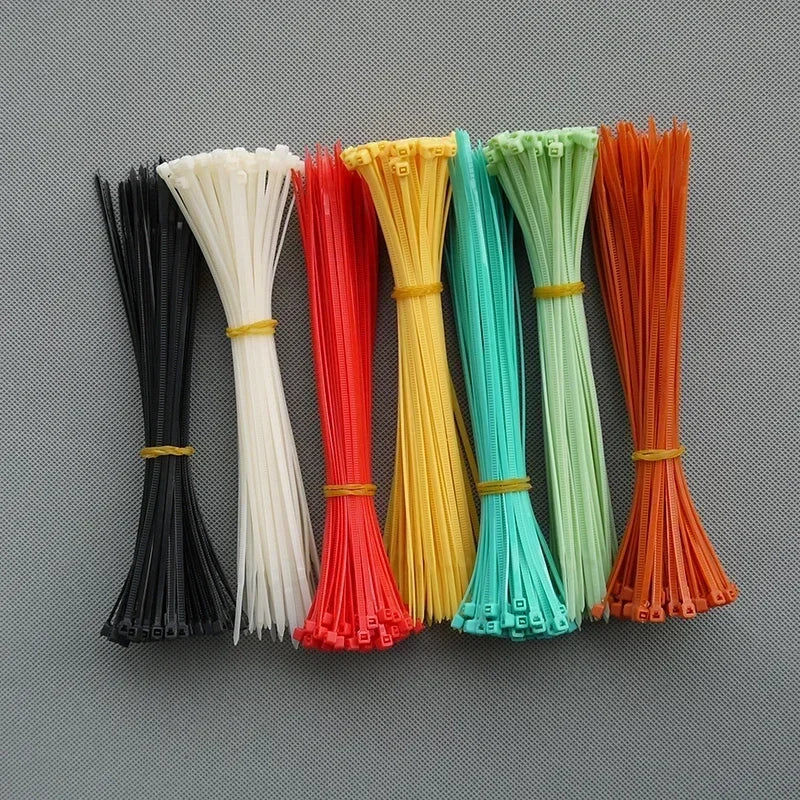 100pcs Self Locking Nylon Cable Ties 100/150/200mm Plastic Zip Wire Binding Wrap Straps DIY Cable Fasten Organiser Multicolour