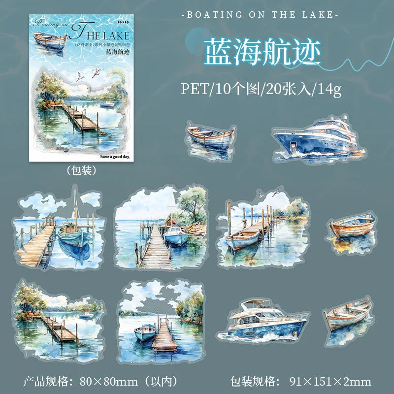 20pcs/1lot Kawaii Scrapbook Sticker canoeing on the lake Scrapbooking Supplies Planner Decorative Craft Stationery Sticker