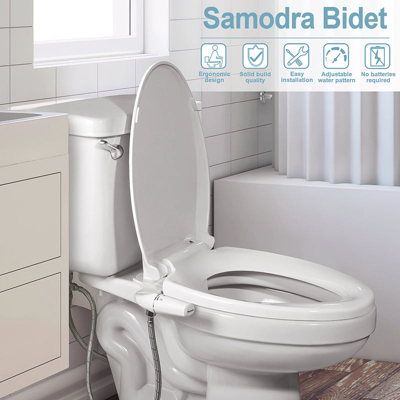 SAMODRA Bidet Attachment Ultra-Slim Toilet Seat Attachment Dual Nozzle Bidet Adjustable Water Pressure Non-Electric Ass Sprayer