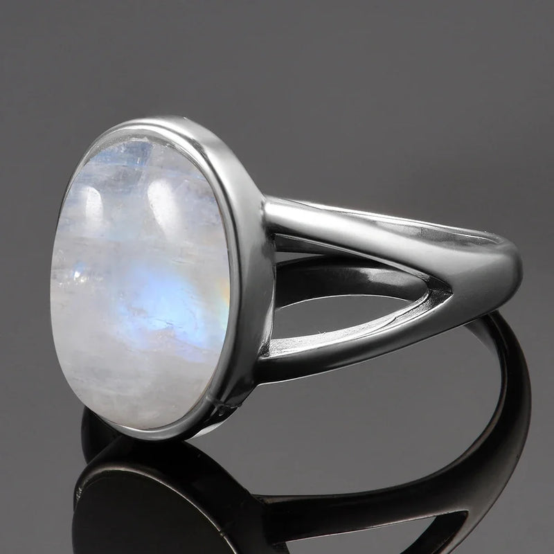 925 Sterling Silver Ring Natural Moonstone Jewelry Rings Gemstone Vintage Jewelry for Women Men Girls Gift Luxury