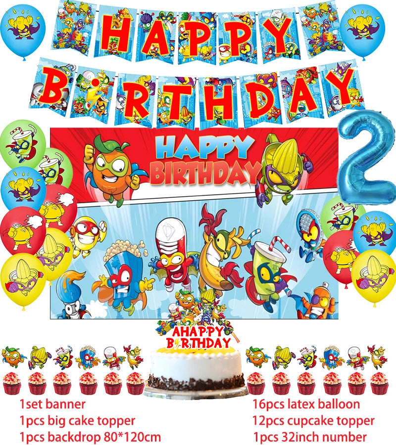 Superzings Birthday Party Supplies Balloon Banner Backdrop Tableware Cake Topper Party Decoration Baby Shower