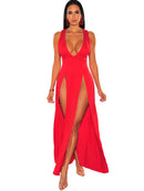 Womens Side Split Deep V Neck Bodycon Clubwear Maxi Vest Dress Sexy Sleeveless Bandage Slim Evening Cocktail Party  Long Dress