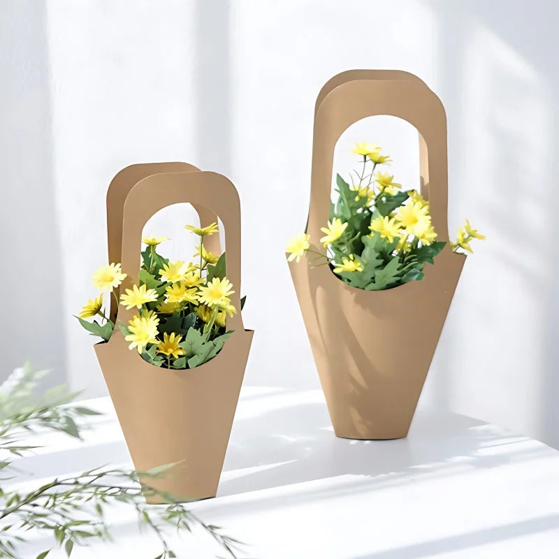 1-40PCS Kraft Paper Flower Packaging Bag Literary Handbag Flower Arrangement Bag Gift Bag Paper Bag Handmade Packaging Bag