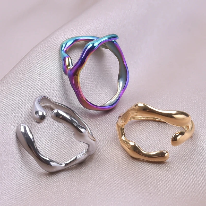 Irregular Liquid Branch 304 Stainless Steel Rings For Women Men's Accessories Fashion Jewelry Finger Adjustable Ring Bague Party