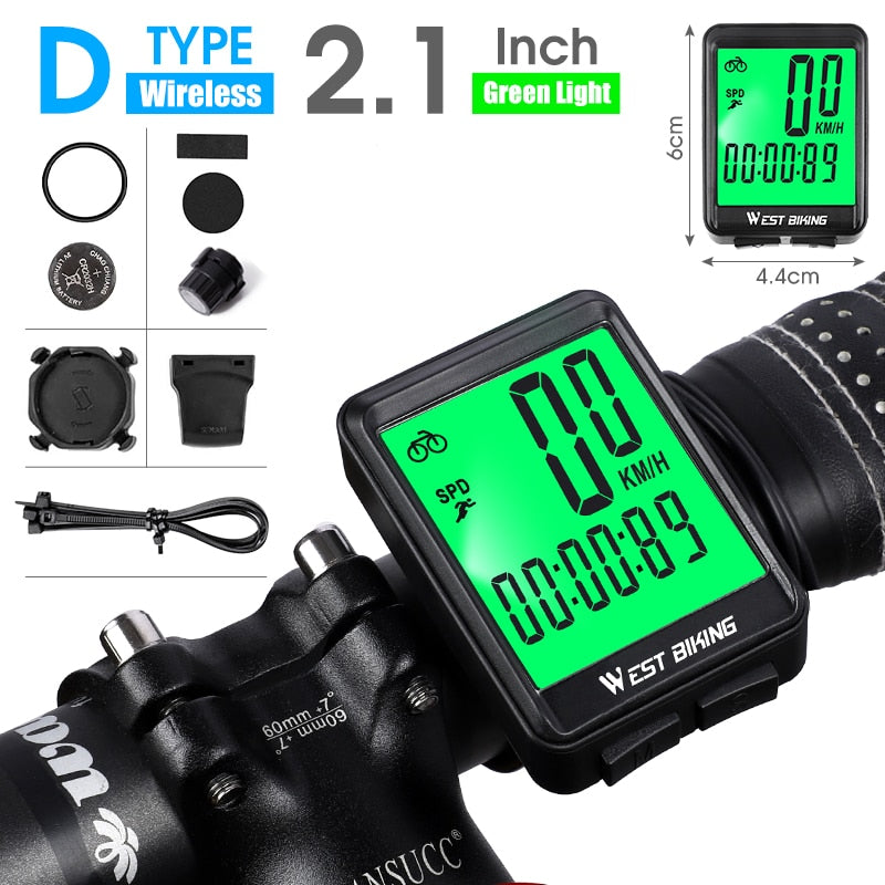 WEST BIKING Wireless Bicycle Computer Backlight Waterproof Cycling Speedometer Mechanical Magnet Speed Sensor Bike Odometer