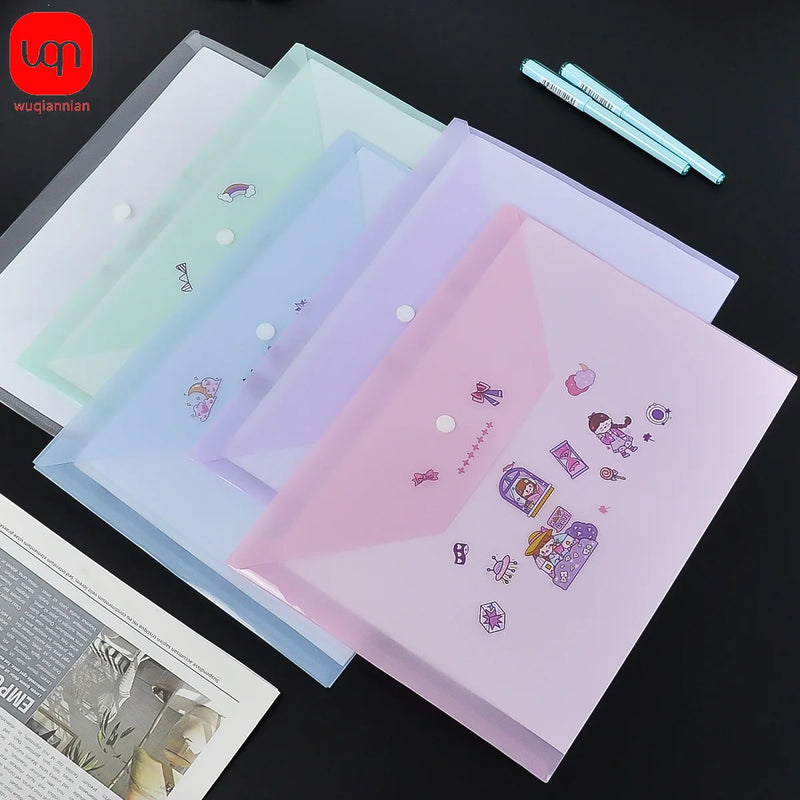 A4 size, plastic envelope document pouch clear reusable PP envelope waterproof folder with button for school office supplies