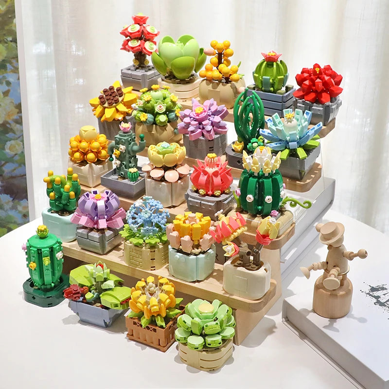 Pot Culture Flower Building Block Bricks DIY Plant Toys Christmas Gift for Girls Adults Kid Simulation Cute Desktop Decorations