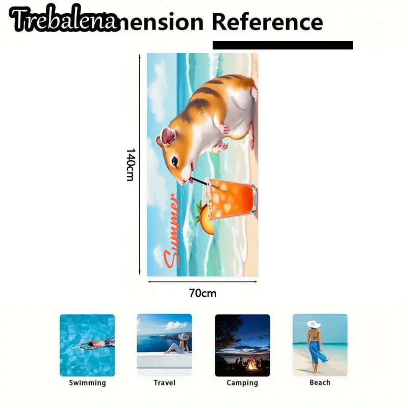 30*60inch Ultra-Soft Beach Towel with Summer Beach Fun Hamster Cocktail Towel