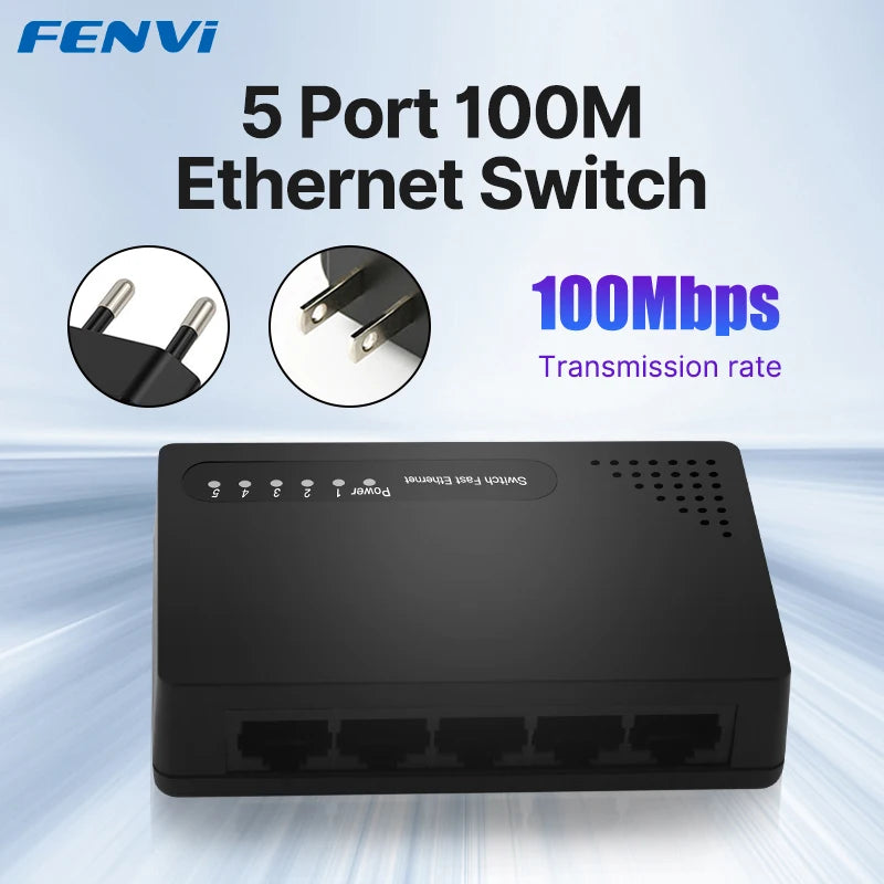 FENVI 5 Ports Network Switch 100Mbps Fast Ethernet LAN RJ45 Hub Splitter Plug And Play Internet Mini Network Switch Expansion