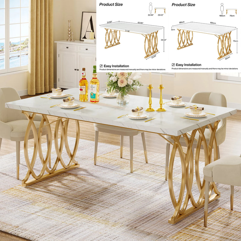 Tribesigns 63-Inch Rectangular Dining Table for 4 to 6, Modern Kitchen Table with Faux Marble Table Top, White Dinner Tables