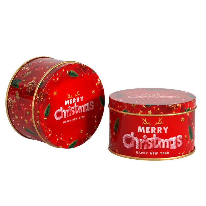 Christmas Round Metal Gift Box Candy Cookie Storage Containers Tinplate Boxes Children Christmas Gift Holiday Party Supplies