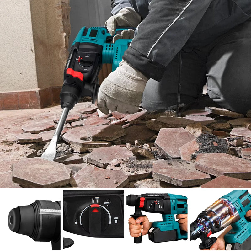 26MM Brushless Electric Hammer Drill Multifunctional Cordless Rotary Hammer Impact Drill Power Tool For Makita 18V Battery