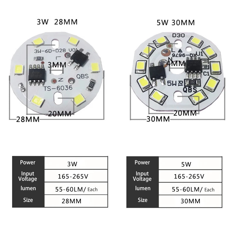 LED COB Chip AC165-265V 3W 5W 7W 9W 12W 15W IP43 LED Beads Smart IC No Need Drive DIY For Spotlight Flood Light Down Lamp