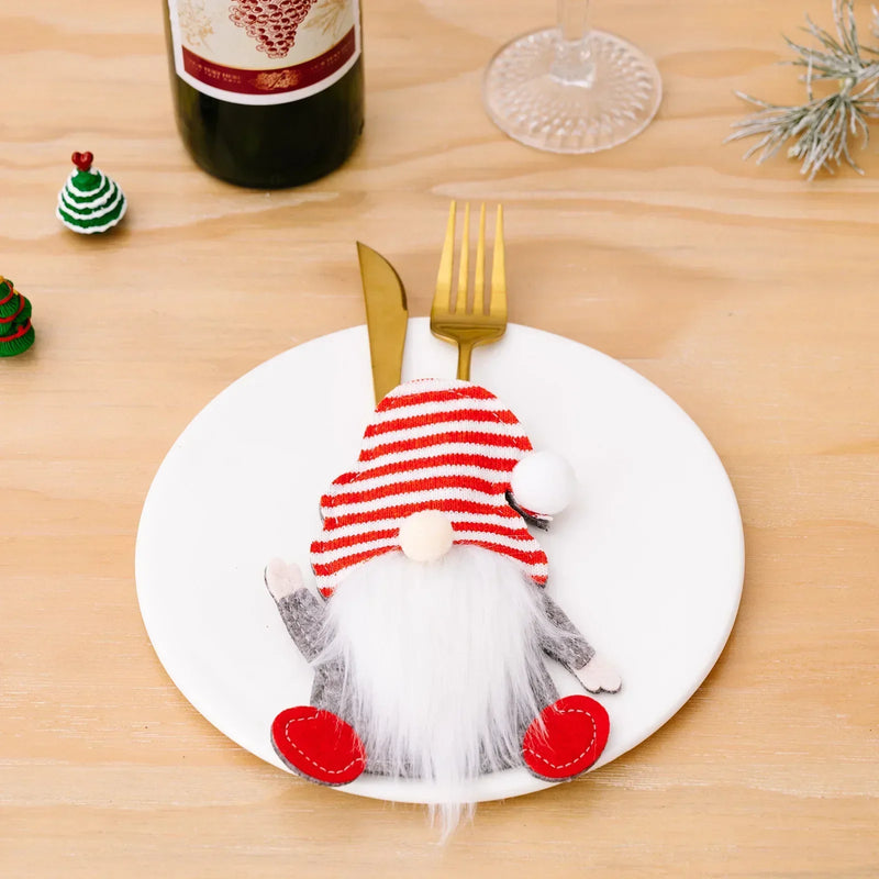 Christmas Cutlery Holder Knife Fork Bags Gnome Santa Claus Xmas Tableware Holders Party Dinner Table Decoration Supplies