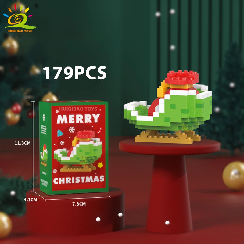 HUIQIBAO Christmas Tree Train Santa Claus Model Micro Building Blocks Elk Elves Snowman Mini Bricks Xmas Gifts Toys for Children