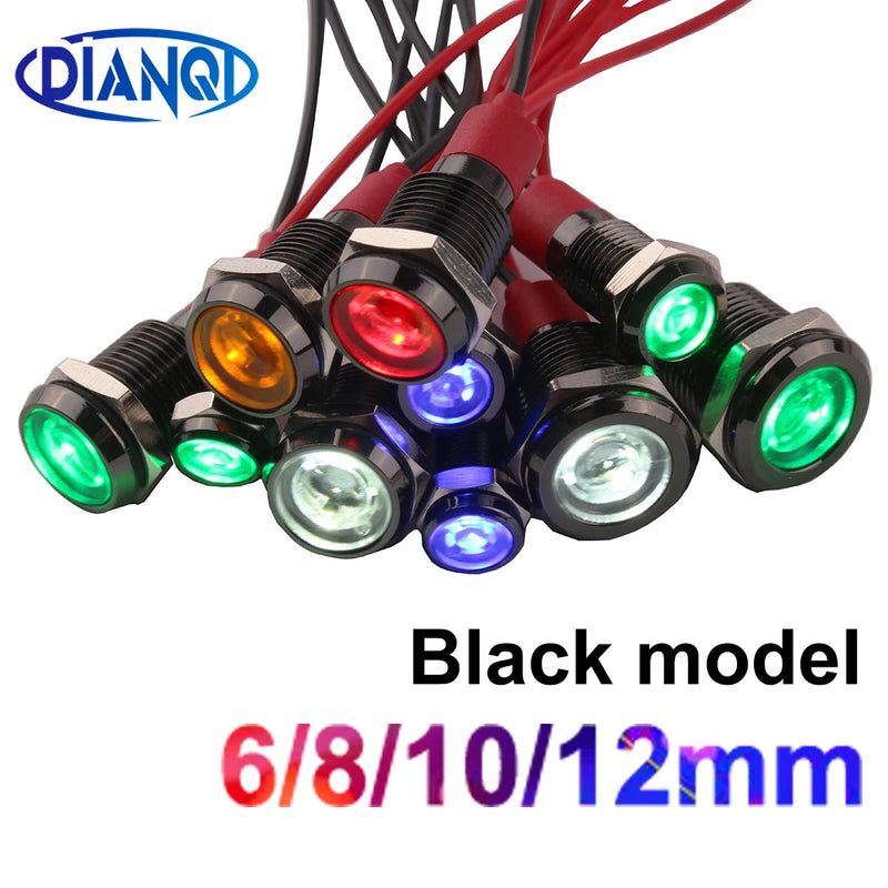 6mm Oxidized Aluminum LED Waterproof Metal Black Indicator Light Signal Lamp With Wire 3V 6V 12V 24V 110V 220V For Metal button