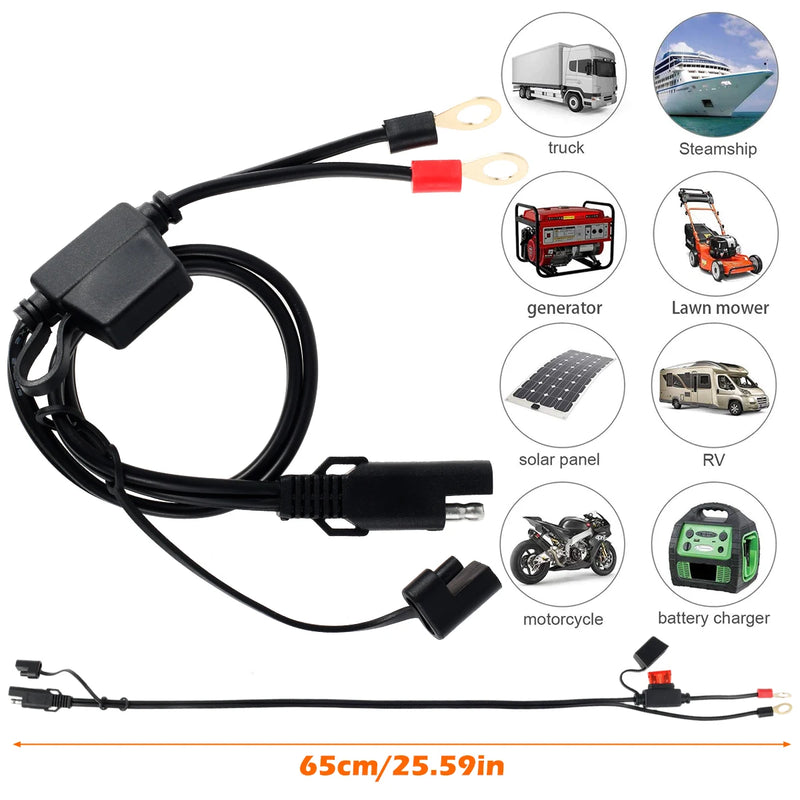 SAE to Ring Terminal Harness Accessory Motorcycle Battery Charger Cord Sae to O Ring Terminal Quick Disconnect Extension Cable