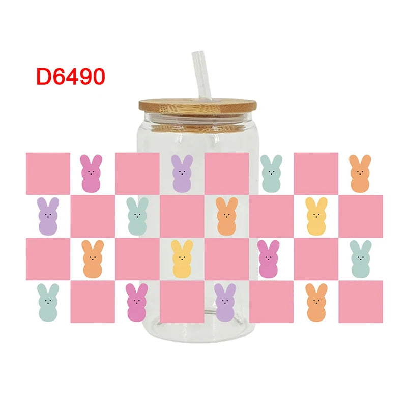 UV DTF Transfers Stickers, Cup Wraps, Bunny, Happy Easter, Printed for DIY Glass, Ceramic Metal Leather, 3D, 16oz D6263