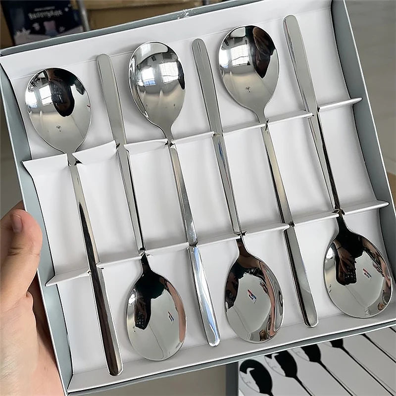 Stainless Steel Spoon And Fork Cutlery Set Long Handle Soup Spoons Ice Cream Dessert Coffee Teaspoons Kitchen Tableware Utensils