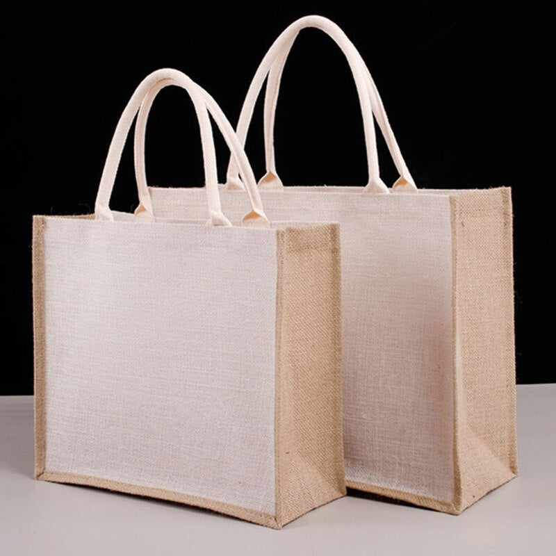 Reusable Jute Tote Bag Eco Friendly Burlap Grocery Bags for Shopping Beach