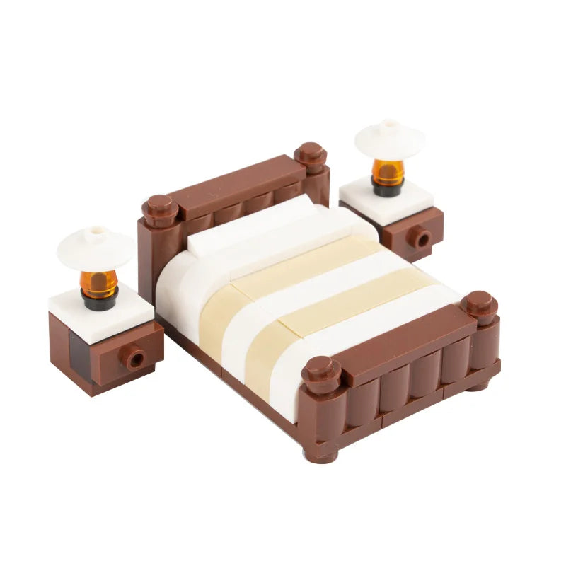 MOC City House Furniture Building Blocks Kit Toilet Fish Tank Bed Piano TV Sofa Couch Pendulum Clock Cooking Bench Bricks Toys