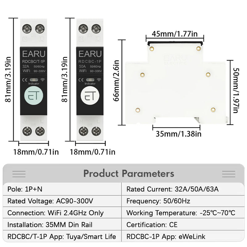 Tuya eWeLink WiFi Smart Circuit Breaker 1P+N 32A 63A MCB Timer Relay Switch Voice Remote Control for Alexa Google Home Assistant