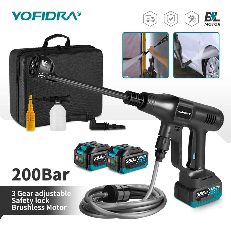 YOFIDRA 6 IN1 High Pressure Car Water Spray Gun 200Bar Cordless Garden Washing Machine Cleaner Power Tool For 21V 18V Battery
