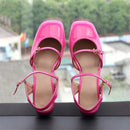 2023 Gladiator Sandals Women Shoes Sexy Square Toe Pumps Ankle Strap Buckle Ladies Zapatos Mujer Low Heels Size 34-43 Green Red