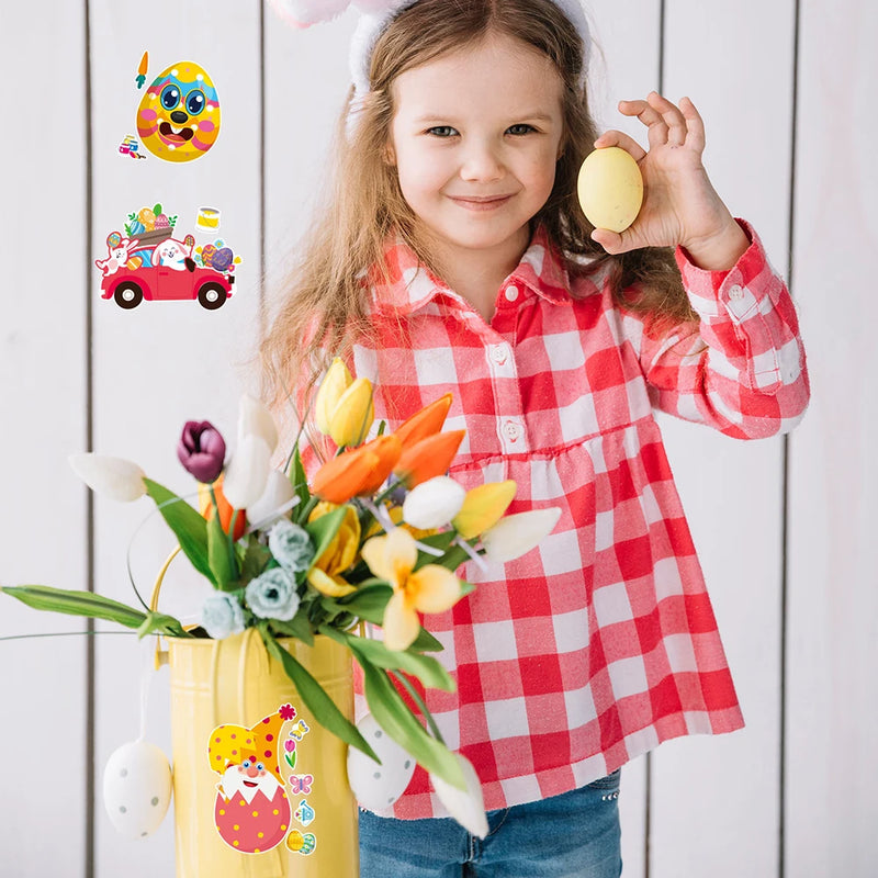 8/16Sheets DIY Make a Face Easter Egg Puzzle Stickers Party Decoration Decals Kids Educational Jigsaw Toy Children Funny Games
