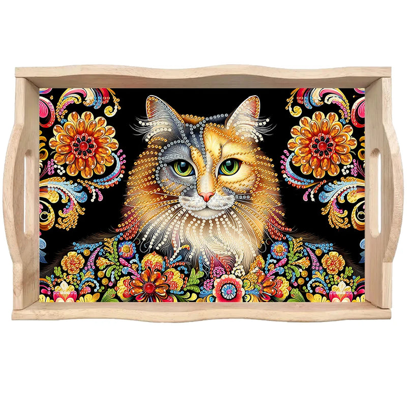 Wooden Animals Flowers 5D DIY Diamond Painting Serving Tray with Handle DIY Diamond Painting Food Tray Kit for Coffee Table