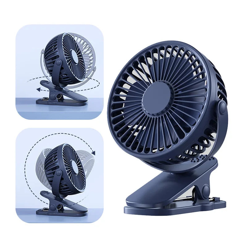 Portable USB Rechargeable Table Fan Mini Handheld Clip Electric Fan Rechargeable Adjustable Clip-on Fan For Student Dormitory