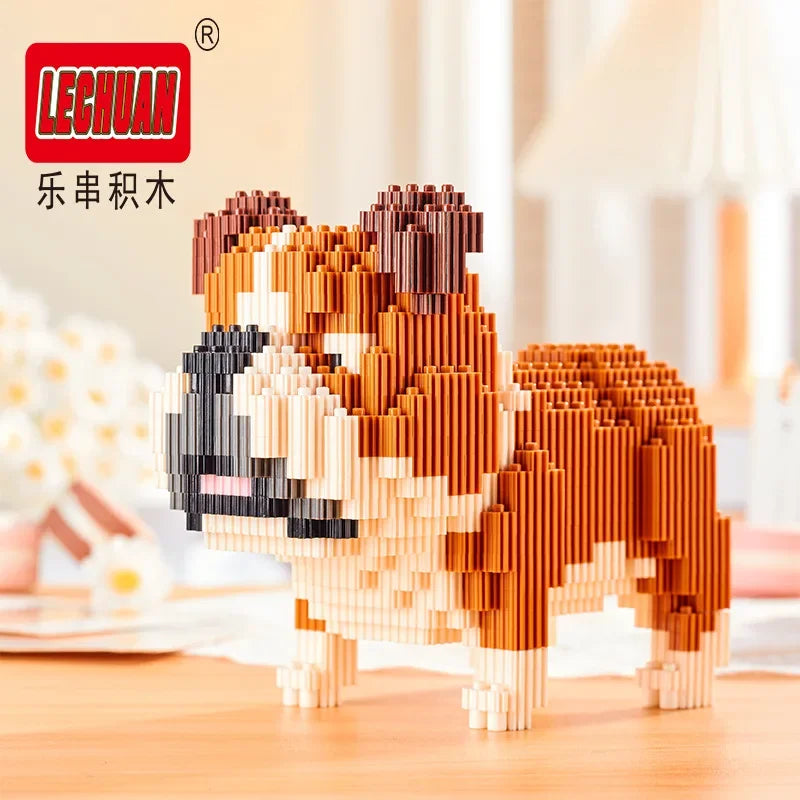 Linkgo Connection Building Blocks Collie Husky Bulldog Corgi Schnauzer 3D Model Animal Dog Mini Bricks Figure Toys For Kid Gift