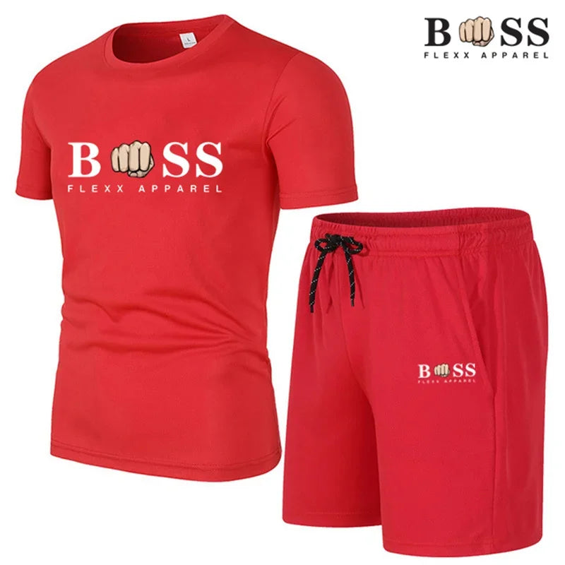 2024 New Men's Fitness Fashion Set Men's casual sportswear set Quick drying sportswear Short sleeved T-shirt+shorts 2-piece set