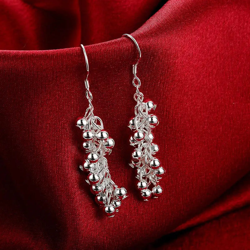 Hot 925 Sterling Silver Creative grape beads drop earrings for Woman Fashion party fine Gifts elegant noble Jewelry