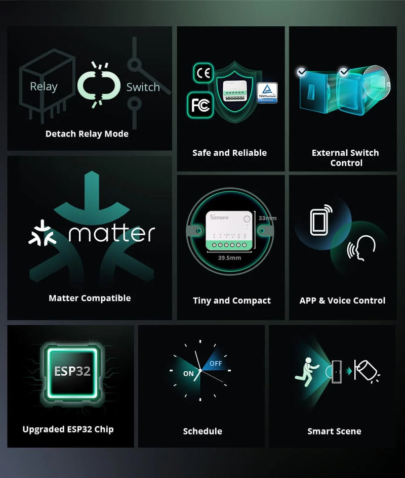 SONOFF MINI Extreme Wi-Fi Smart Switch MINIR4M Matter Compatible Detach Upgraded Relay ESP32 Chip for Samrt Home Work with Alexa