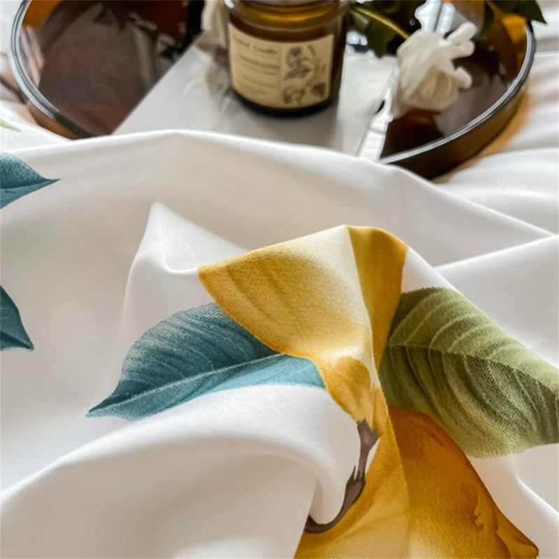 Svetanya Yellow Lemon Fruit Fresh Bedding Set Satin Egyptian Cotton Duvet Cover Set Queen King Size Linens Pillowcases