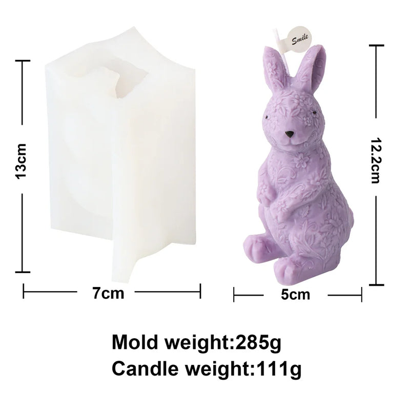 Easter Bunny Candle Mold 3D Rabbit Candle Silicone Molds Easter Bunny Resin Casting Mould for DIY Candle Making Polymer Clay