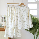 2025 Spring and Autumn New Women's Pajama Set 100% Cotton Crepe Long Sleeve Long Pants Two Piece Set Simple Home Clothes